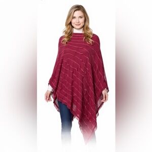 NWOT COLLEEN LOPEZ RUFFLE SWEATER Poncho Wine